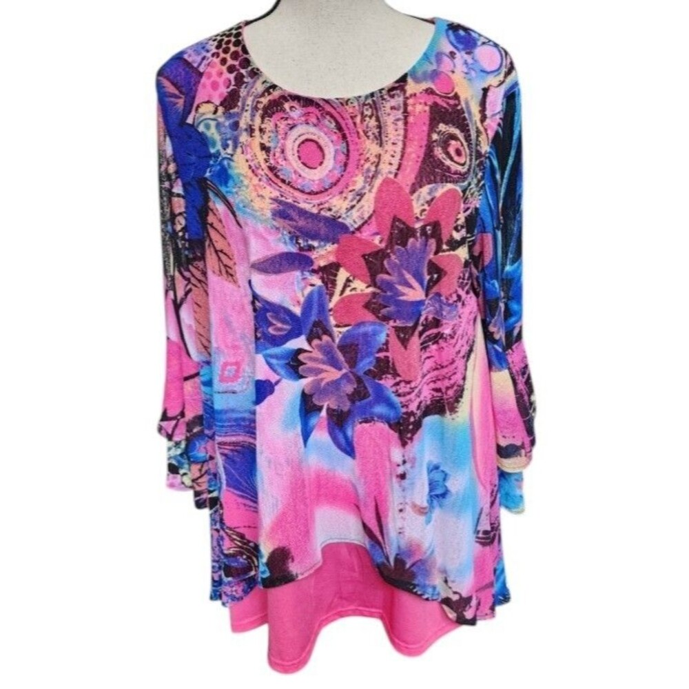 Calessa Lined Boho Top Size Large Colorful Summer Floral